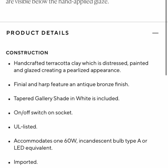 Pottery Barn Courtney table lamp. Size small, color ivory. - Picture 4 of 4